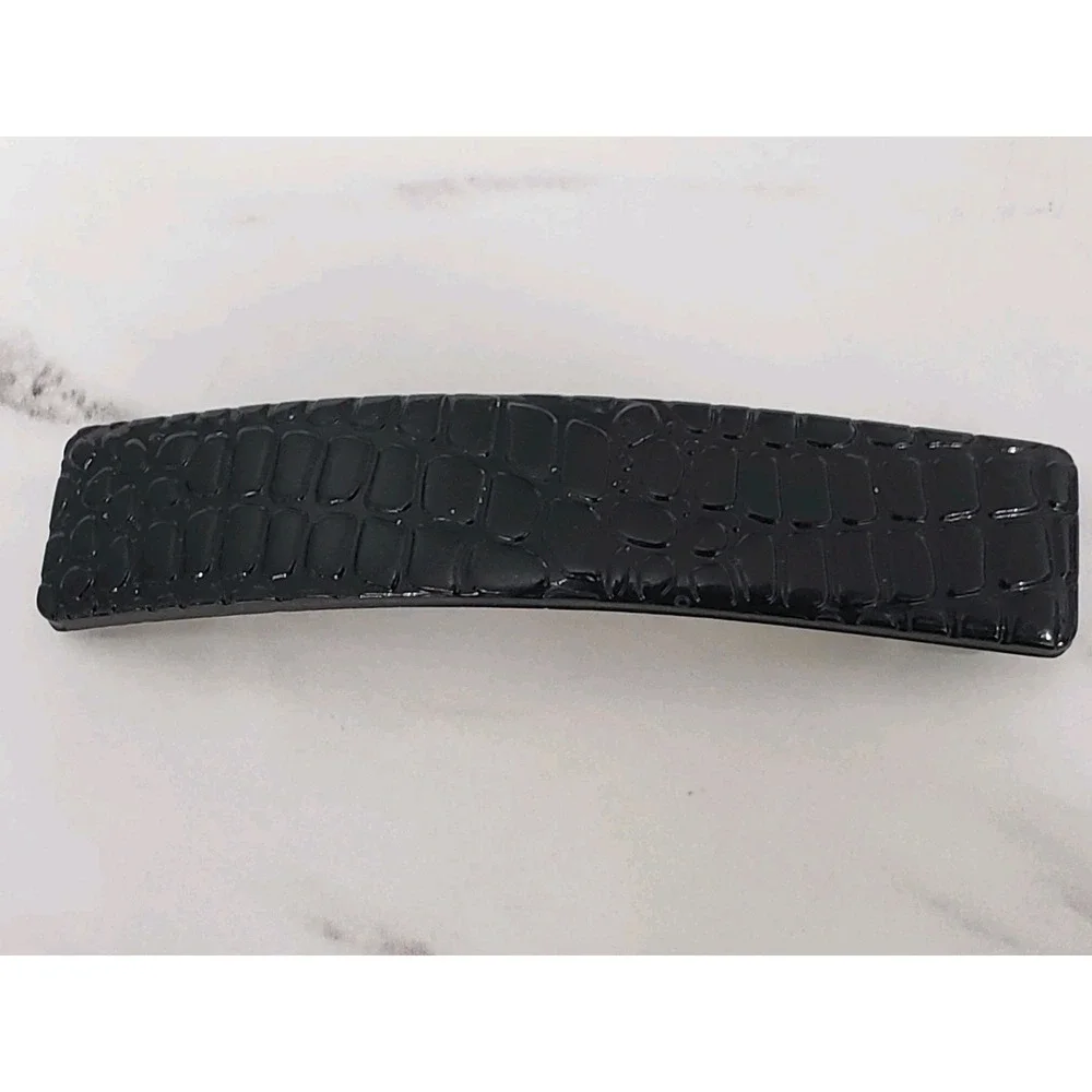 Vintage French Hair Barrette Faux Croc Gator Skin Black 3.75